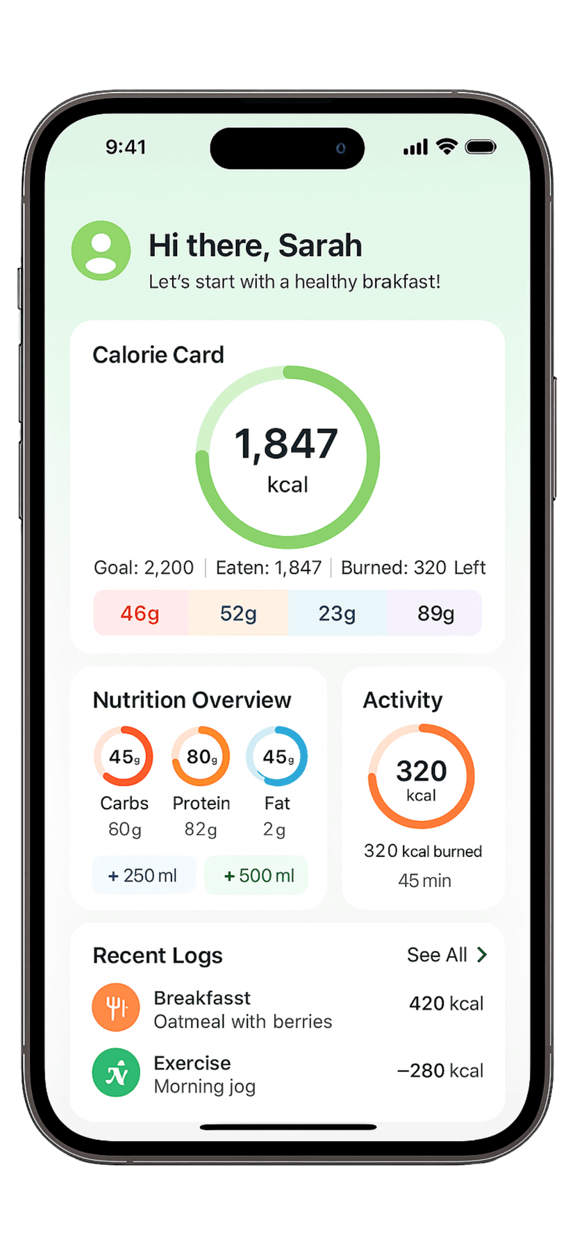RiseHealth App Home Screen